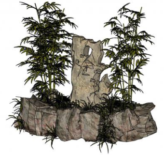 假山石竹子景观小品SU模型下载_sketchup草图大师SKP模型