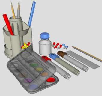 图钉 笔筒 水彩笔 荧光笔 铅笔SU模型下载_sketchup草图大师SKP模型