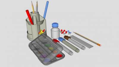 图钉 笔筒 水彩笔 荧光笔 铅笔SU模型下载_sketchup草图大师SKP模型