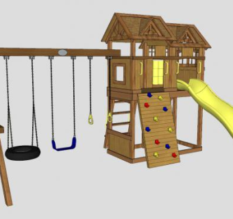 儿童游乐设施木制滑梯SU模型下载_sketchup草图大师SKP模型