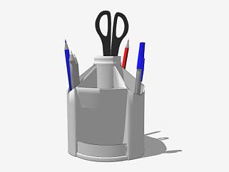 灰色笔筒组合SU模型下载_sketchup草图大师SKP模型