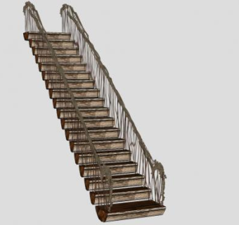 原木楼梯SU模型下载_sketchup草图大师SKP模型