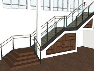 金属玻璃扶手楼梯和梯柜SU模型下载_sketchup草图大师SKP模型