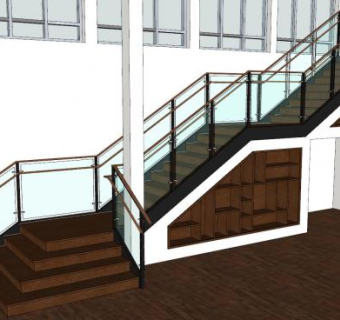 金属玻璃扶手楼梯和梯柜SU模型下载_sketchup草图大师SKP模型