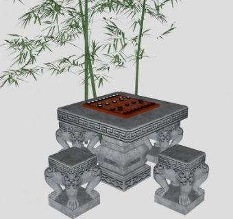 中式户外棋牌桌SU模型下载_sketchup草图大师SKP模型