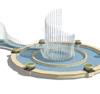 欧式水景喷泉水池SU模型下载_sketchup草图大师SKP模型