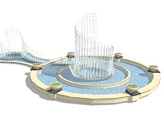 欧式水景喷泉水池SU模型下载_sketchup草图大师SKP模型