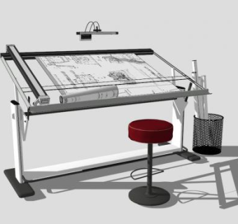 白色设计师绘图桌SU模型下载_sketchup草图大师SKP模型