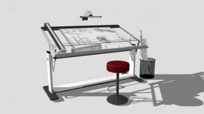 白色设计师绘图桌SU模型下载_sketchup草图大师SKP模型