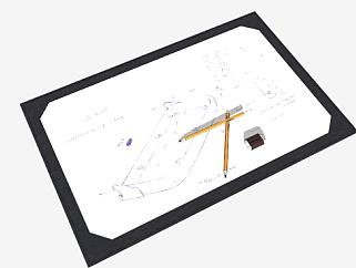 设计图纸和铅笔文具SU模型下载_sketchup草图大师SKP模型