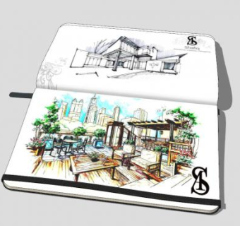 建筑美术绘画笔记本SU模型下载_sketchup草图大师SKP模型