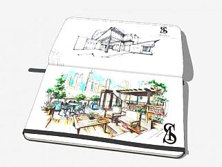 建筑美术绘画笔记本SU模型下载_sketchup草图大师SKP模型