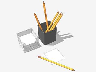 黑色方形笔筒和灰色便签盒SU模型下载_sketchup草图...