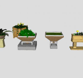 花钵花箱SU模型下载_sketchup草图大师SKP模型