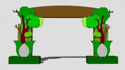 树形景观大门SU模型下载_sketchup草图大师SKP模型