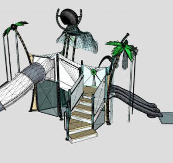 热带风格儿童游乐设施滑梯SU模型下载_sketchup草图大师SKP模型