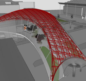 钢拉膜结构人行天桥景观SU模型下载_sketchup草图大师SKP模型