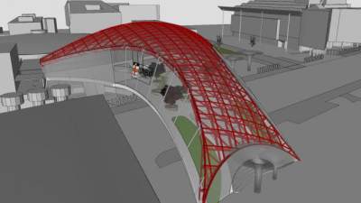 钢拉膜结构人行天桥景观SU模型下载_sketchup草图大师SKP模型