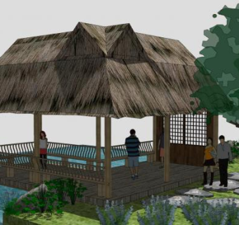 稻草凉亭茅草屋SU模型下载_sketchup草图大师SKP模型