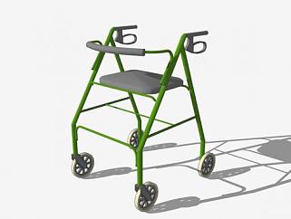 医疗器材绿色轮椅SU模型下载_sketchup草图大师SKP模型