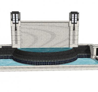 现代水景墙水池SU模型下载_sketchup草图大师SKP模型