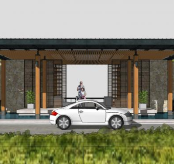 现代景观亭子入口SU模型下载_sketchup草图大师SKP模型