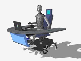 蓝色智能轮椅SU模型下载_sketchup草图大师SKP模型