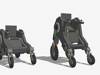 黑色电动轮椅SU模型下载_sketchup草图大师SKP模型