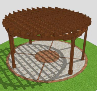 圆形木制休闲亭子廊架花架SU模型下载_sketchup草图大师SKP模型
