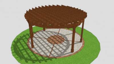 圆形木制休闲亭子廊架花架SU模型下载_sketchup草图大师SKP模型