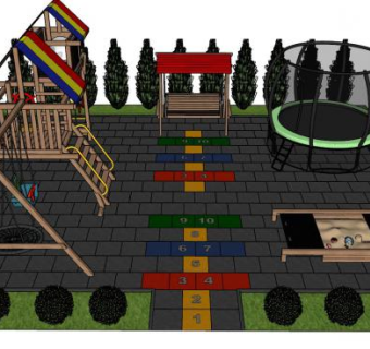 儿童活动区游乐区沙堆和蹦蹦床SU模型下载_sketchup草图大师SKP模型