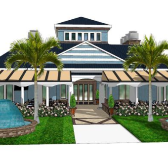 西方户外餐厅建筑SU模型下载_sketchup草图大师SKP模型