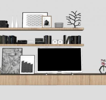 电视柜书本工艺品SU模型下载_sketchup草图大师SKP模型
