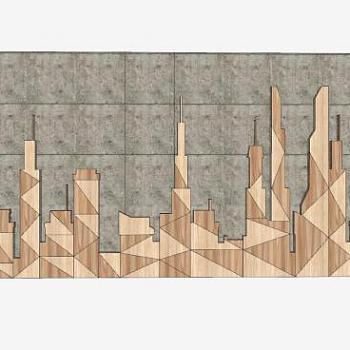 城市主题景墙SU模型下载_sketchup草图大师SKP模型