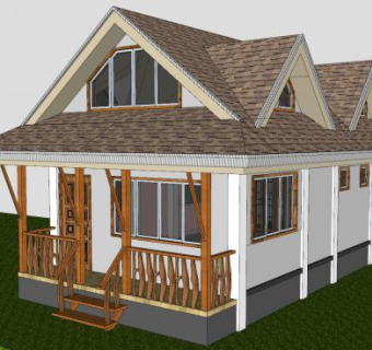 美式风格小木屋设计SU模型下载_sketchup草图大师SKP模型