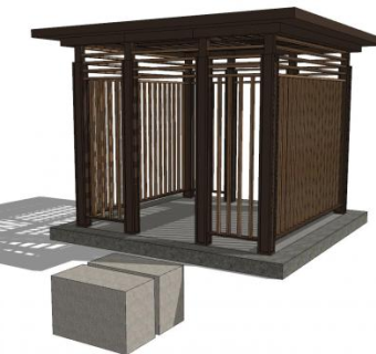 现代中式休憩凉亭SU模型下载_sketchup草图大师SKP模型