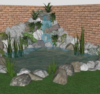 人造假山流水石SU模型下载_sketchup草图大师SKP模型