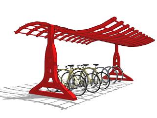 红色自行车停车棚SU模型下载_sketchup草图大师SKP模型