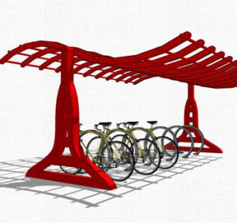 红色自行车停车棚SU模型下载_sketchup草图大师SKP模型