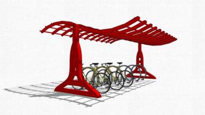 红色自行车停车棚SU模型下载_sketchup草图大师SKP模型