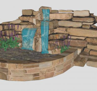 假山流水小景SU模型下载_sketchup草图大师SKP模型