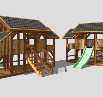 带滑梯的木质房SU模型下载_sketchup草图大师SKP模型