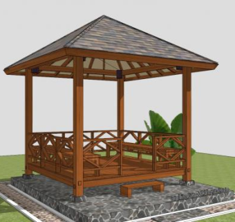 木制凉亭亭子SU模型下载_sketchup草图大师SKP模型
