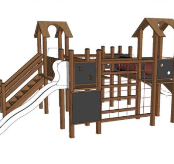 木质儿童游乐设施滑梯SU模型下载_sketchup草图大师SKP模型