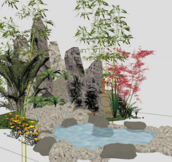 水池假山水景小品SU模型下载_sketchup草图大师SKP模型