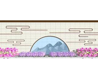 新中式景墙和花圃SU模型下载_sketchup草图大师SKP模型