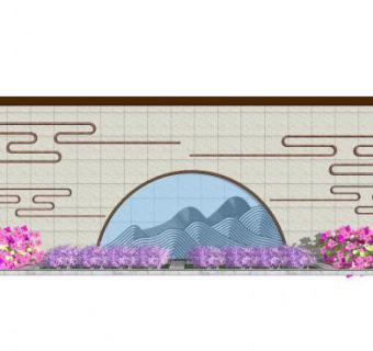 新中式景墙和花圃SU模型下载_sketchup草图大师SKP模型