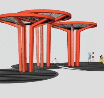 现代水景廊架SU模型下载_sketchup草图大师SKP模型