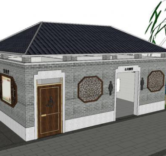 中式生态公共厕所SU模型下载_sketchup草图大师SKP模型