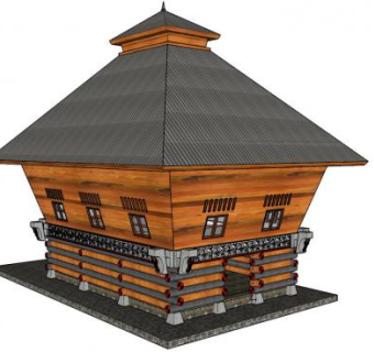 民族建筑鼓楼SU模型下载_sketchup草图大师SKP模型